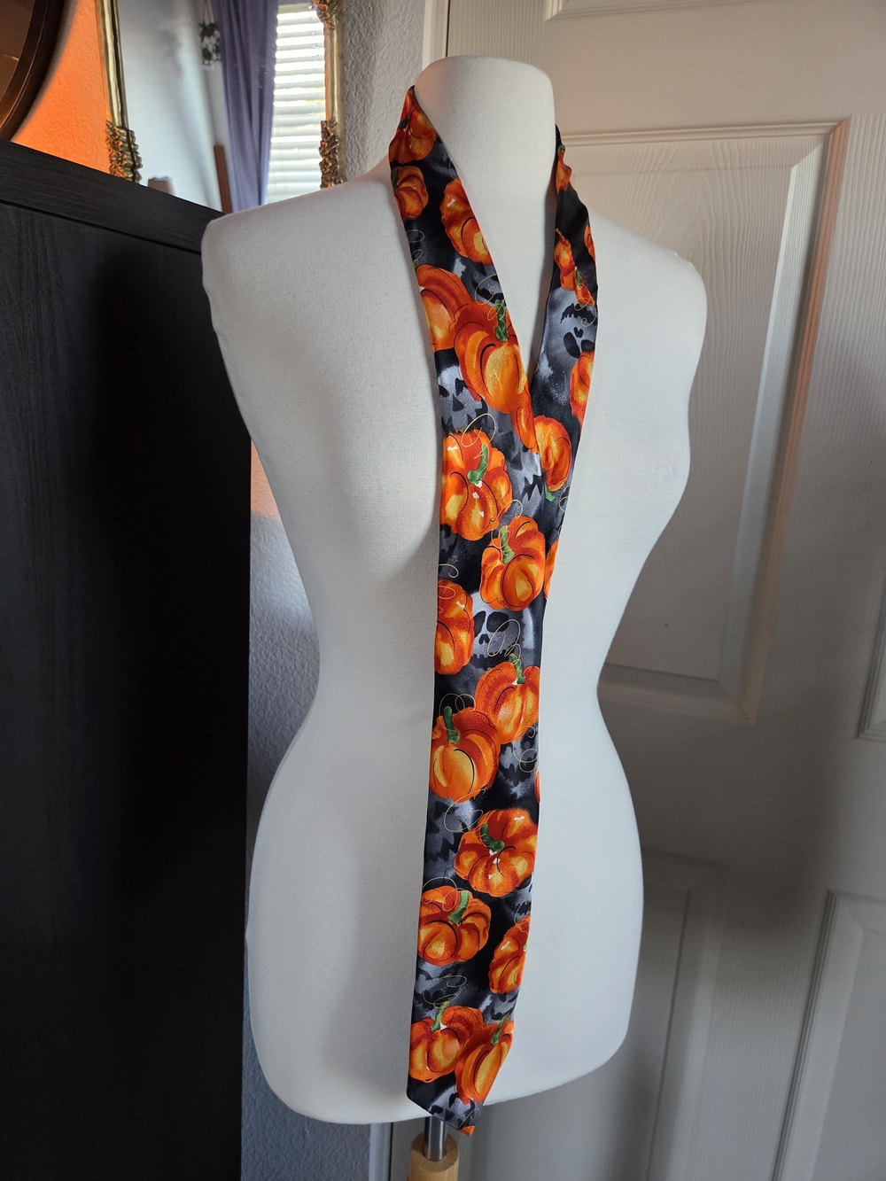 J. Garcia Orange Pumpkin Skull Halloween Neck Tie